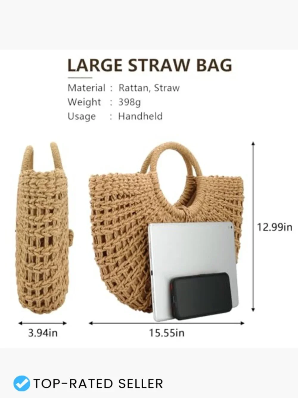 Straw Hobo Bag Large Round Woven Beach Purse Vacation Handbag Bohemian